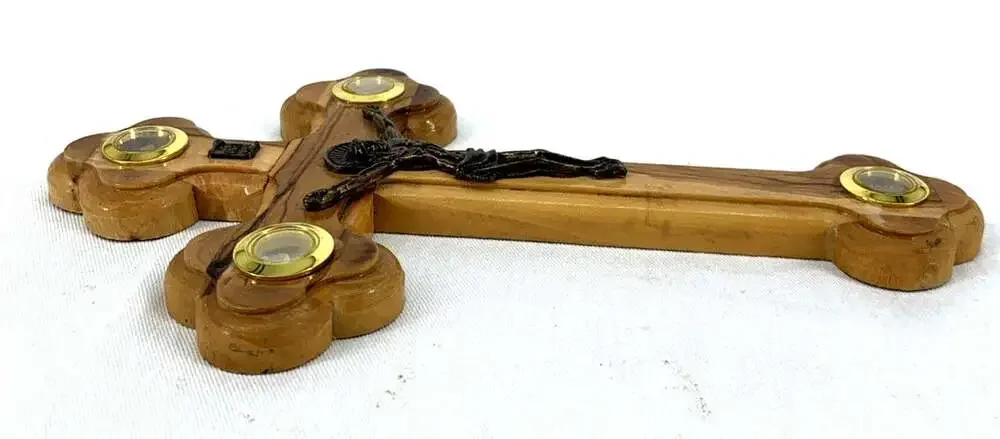 Crucifix Cross Olive Wood Four Essences of The Holy Land 9